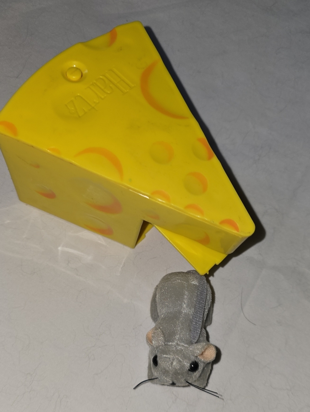 Yellow Cheese Chase Toy with Gray Plush Mouse